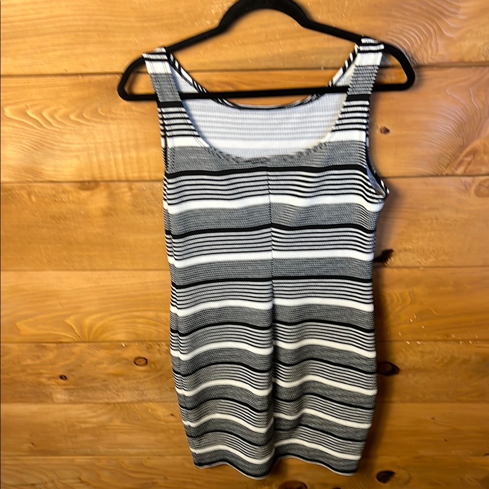 Striped Black White Women's Tank Dress Mini PTP 17 Casual Summer Sleeveless Y2K